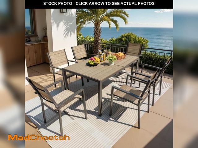 Lot 74-12377411 - Tozey Alfresco Bronze 7-Piece Metal Rectangle Outdoor Dining Set - UNUSED