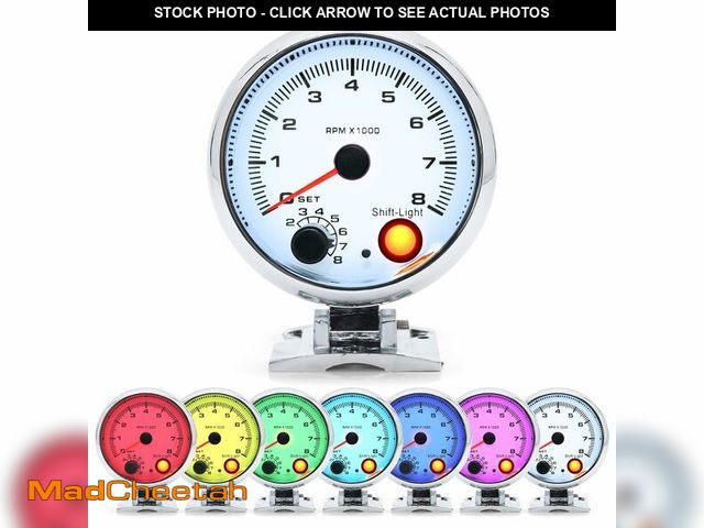 Lot 74-14280639 - MH 3.75 inch (95mm) Tachometer with Shift Light, 8000 RPM Gauge, 7 Color Backlight Tach AUTO Gauge f...