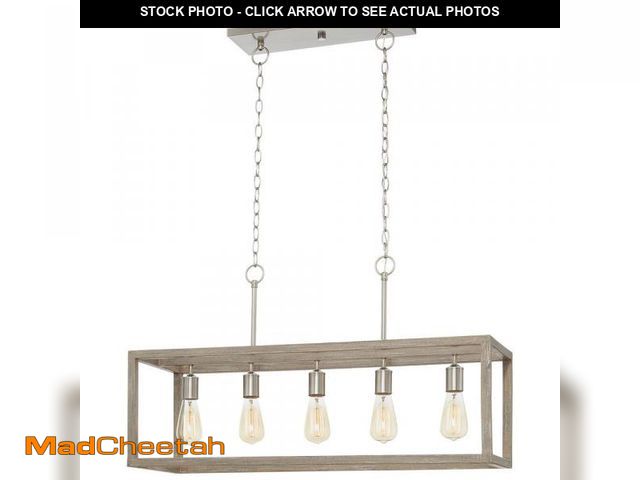 Lot 74-12135732 - Boswell Quarter 5-Light Brushed Nickel with Weathered Wood Accents Coastal Linear Island Chandelier ...
