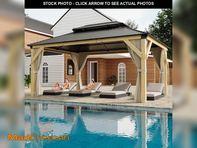 Lot 74-12262573 - HarmonyHealth 12 x 16 Ft Wood Gazebo, Upgrade Wooden Frame, Double Galvanized Steel Roof, Hardtop Ga...