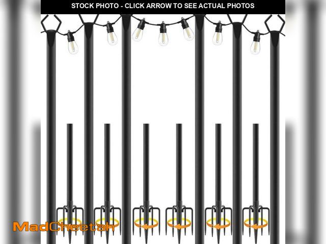 Lot 74-12746435 - Augbeer 10 ft. Heavy Duty Metal Adjustable String Light Poles with Hooks for Patio, Backyard, Garden...