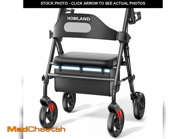 Lot 74-12555215 - HOMLAND Foldable Rollator Walkers with Seat for Seniors, 8'' Big Wheels, 350 lb. Weight Capacity, Ad...
