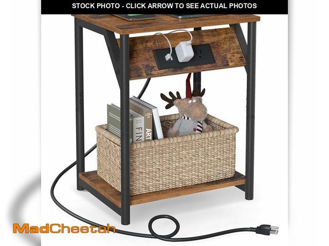 Lot 74-12673585 - VASAGLE End Table with Charging Station, Small Side Table for Living Room, Bedroom, Nightstand with ...