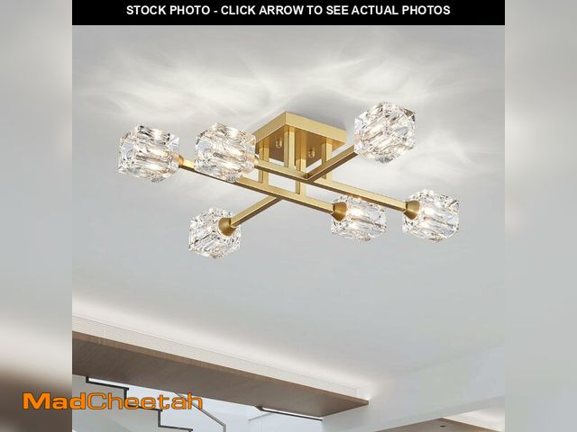 Lot 74-13564458 - XINGQI Modern Ceiling Light 6 Lights Semi Flush Mount Ceiling Light Fixture, Gold Sputnik Chandelier...