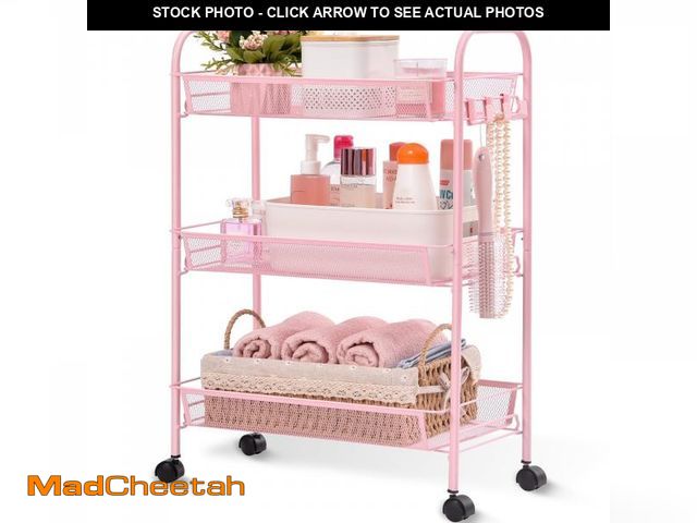 Lot 74-12514683 - KK KINGRACK 3 Tier Rolling Cart Organizer, Mesh Cart with Wheels, Utility Cart for Office, School,St...