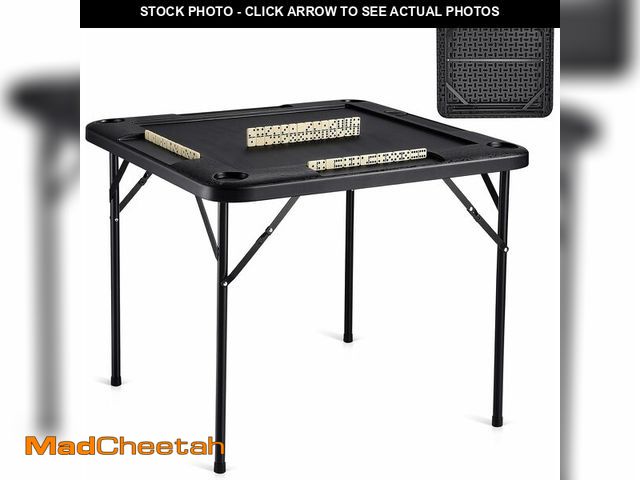 Lot 74-12633431 - VEVOR Folding Card Table, 4 Player Portable with 4 Cup Holders &amp; Chip Trays, Mahjong Domino Game...