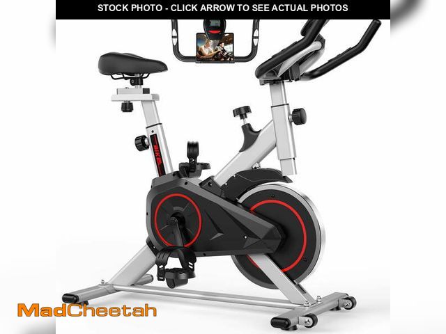 Lot 74-14604162 - Patbrela Exercise Bike Home Workout Equipment Indoor Cycling Stationary Bike for Women, Silver - UNU...