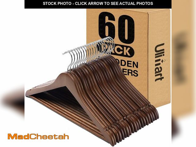 Lot 74-14251251 - Ulimart Wood Hangers - 60 Pack Solid Shirt Hangers, Heavy Duty &amp; Slim Wooden Hangers, for Suit, ...