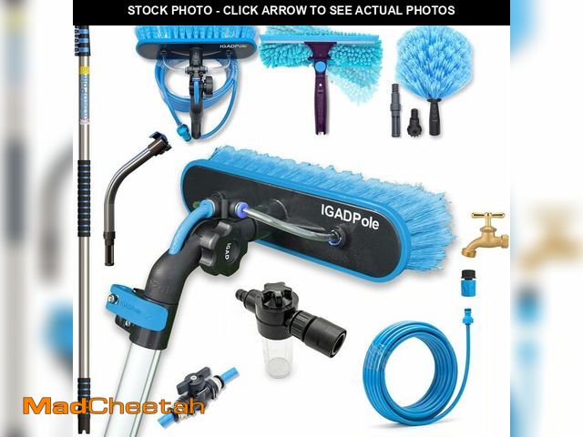 Lot 74-14612274 - IGADPole 28 FT Water-Fed Washing Kit with Soap-Dispenser, Brush, 10Ã¢â¬Â³ Squeegee &amp; Cobweb Dus...