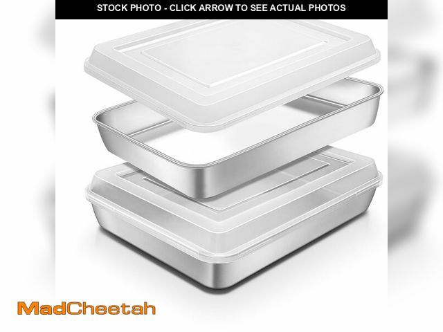 Lot 74-14206801 - Blingco Stainless Steel Baking Pan with Lid, 12Ã¢â¦â x 9ÃÂ¾ x 2 Inch Deep Rectangle Cake Pans wi...