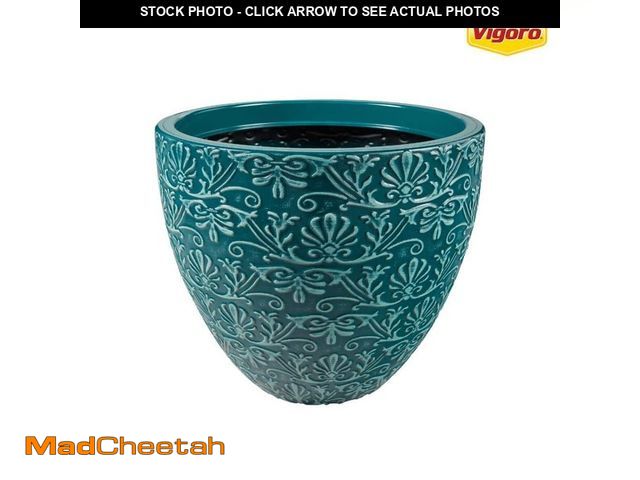 Lot 74-12731658 - Vigoro 12 in. Aurelia Medium Blue Pantina Decorative High-Density Resin Planter (12 in. D x 10.4 in....