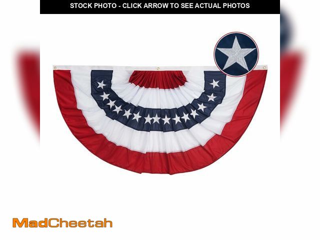 Lot 74-14423647 - AZCOVER Bunting Flags Outdoor 5x10 FT, Embroidered USA Flags Pleated Fan Flag, 4th of July Decoratio...