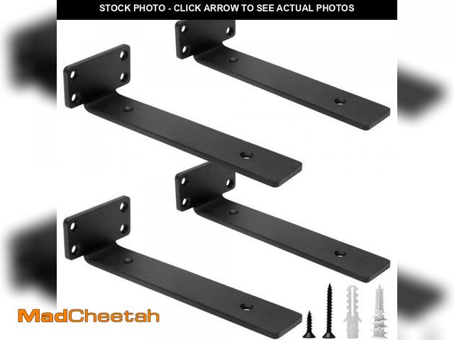 Lot 74-12529582 - Angel Sar 8 in. Heavy Duty Black Metal L Floating Shelf Brackets, Cast Iron Wall Shelving Supports (...