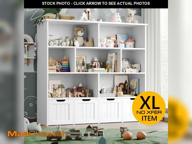 Lot 74-14609241 - Homfa 7 Cube Toy Storage Organizer, Kids Geometric Bookcase and Bookshelf with 4 Drawers, White - UN...