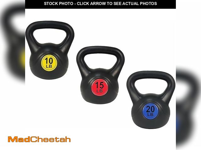 Lot 74-13070273 - Signature Fitness Wide Grip 3-Piece Kettlebell Exercise Fitness Weight Set, Include 5 lbs, 10 lbs, a...