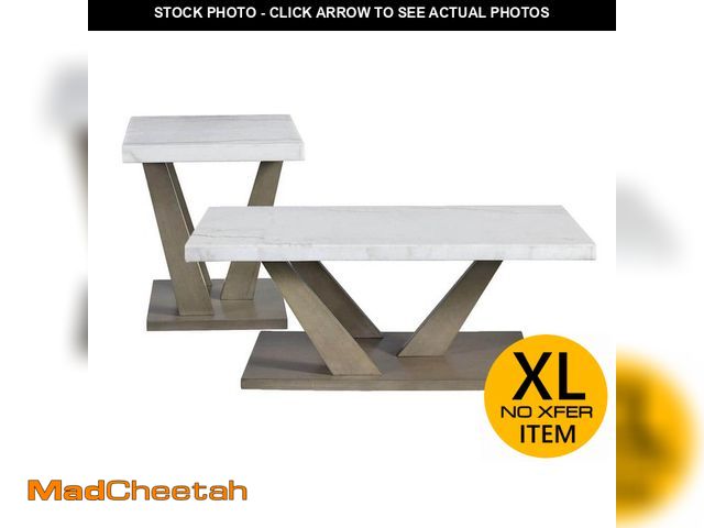 Lot 74-13768774 - (MISSING HARDWARE) Picket House Furnishings Graham 26 in. Grey Rectangle Marble Coffee Table End Tab...