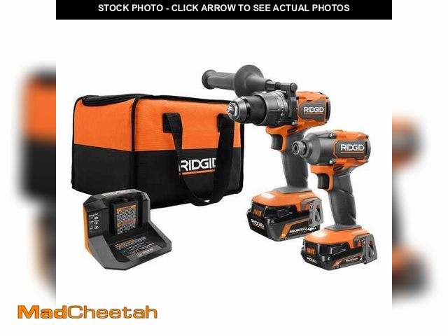 Lot 74-14112794 - RIDGID 18V Brushless Cordless 2-Tool Combo Kit with Hammer Drill, Impact Driver, (2) Batteries, Char...