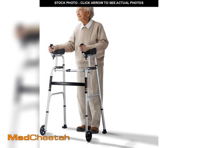 Lot 74-12138105 - VEVOR 2 in 1 Folding Walker &amp; Removable Armrests, Height Adjustable Foldable Walker with 5" Soli...