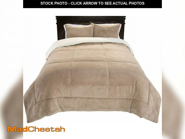 Lot 74-14067113 - Bedford Home 3 Piece Sherpa/Fleece Comforter Set - King - Taupe - UNUSED