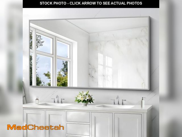 Lot 74-12424469 - COFENY 36x60inch Brushed Nickel Bathroom Mirror, Silver Rectangle Mirror with Frame, Large Rectangul...