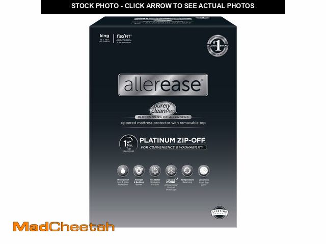 Lot 74-14264344 - AllerEase Platinum Zip-Off Top Waterproof Mattress Protector King Size 360 Degree Zipper Allergen Ba...