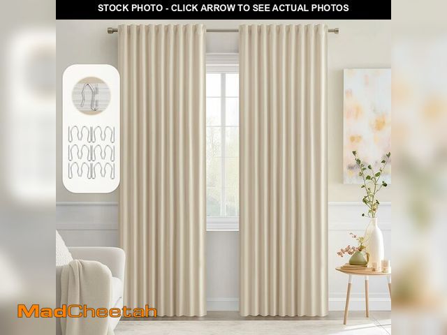 Lot 74-12975306 - MIULEE Back Tab Cream Beige Curtains 84 Inch Length 2 Panels Set for Living Room Bedroom, Ivory Rod ...