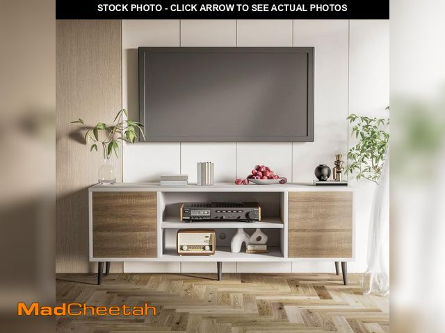 Lot 74-12514032 - Homall 65 Inch Modern TV Stand,White&amp;Walnut Wood Entertainment Center with Storage Drawers &amp;...