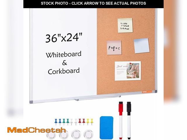 Lot 74-13419208 - VEVOR 36"x 24" Whiteboard &amp; Cork Board Combo with Aluminum Frame - 2-in-1 Magnetic Dry Erase Bul...