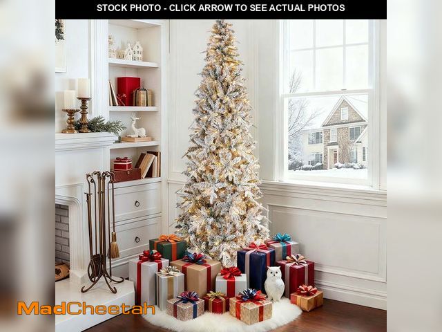 Lot 74-12891094 - Qunler 7ft Pre-Lit Snow Flocked Artificial PE+PVC Christmas Tree with 350 Warm White 8 Modes LED Lig...