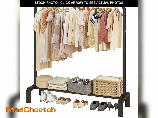 Lot 74-13961921 - JIUYOTREE Metal Clothing Rack, 43.3 Inches Garment Rack with Bottom Shelf for Hanging Clothes, Coats...