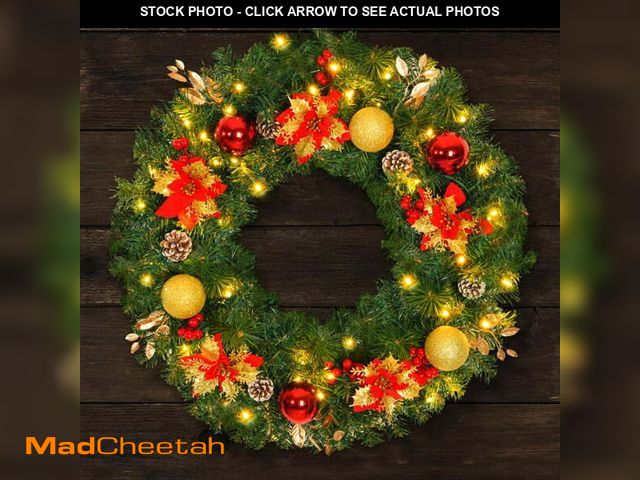 Lot 74-12780002 - 24inch/28inch Extra Large Pre-lit Christmas Wreath 8 Modes Lighting Artificial Deluxe Lighted Christ...