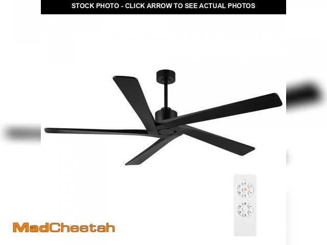 Lot 74-12101345 - WINGBO 72 Inch DC Ceiling Fan No Light with 3 Downrods, 5 Reversible Carved Solid Wood Blades, 6-Spe...