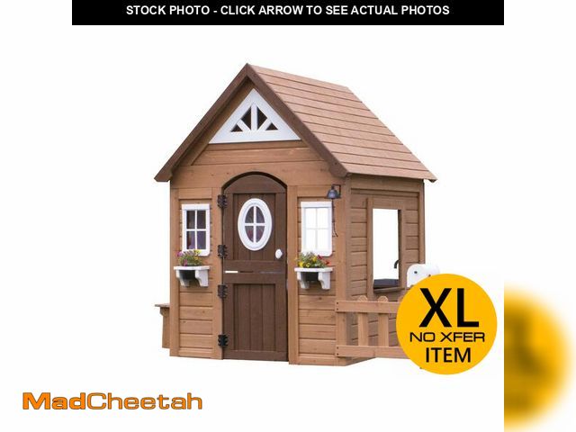 Lot 74-12895403 - Backyard Discovery Aspen Cedar Wooden Kids Playhouse Cottage with Play Kitchen, Snack Bar, Picnic Be...