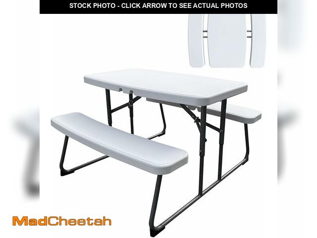 Lot 74-12568835 - Elevon Folding Picnic Table with Benches, Outdoor Picnic Table HDPE Tabletop &amp; Steel Frame, Idea...