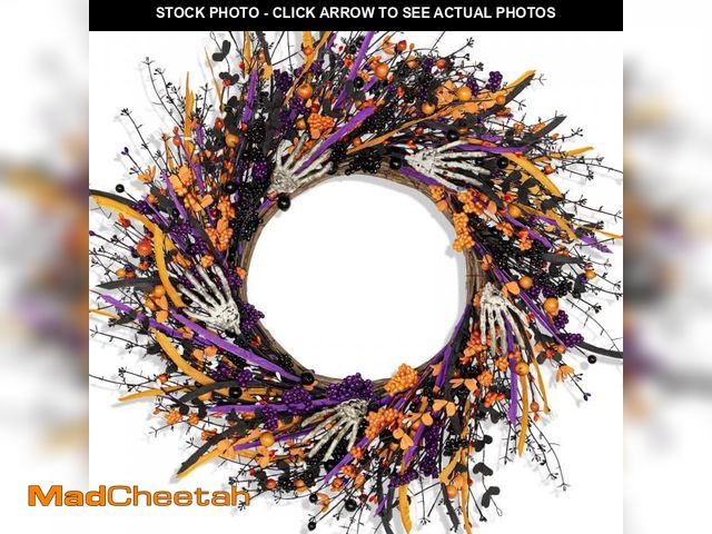 Lot 74-12444011 - VioletEverGarden Halloween Wreath for Front Door - 22 Inch Skeleton Black Handmade Door Wreath With ...