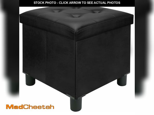 Lot 74-13709537 - Emosoon 18 Inches Cube Storage Ottoman, Faux Leather Collapsible Square Folding Ottoman Furniture wi...