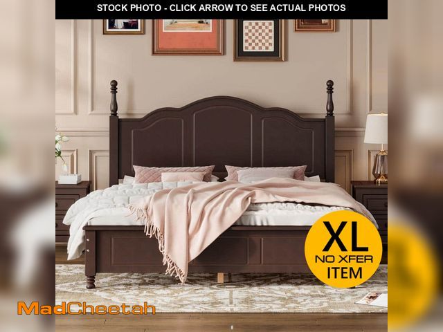 Lot 74-14345205 - Harper &amp; Bright Designs Dark Walnut (Dark Brown) Wood Frame Queen Size Platform Bed with Retro S...