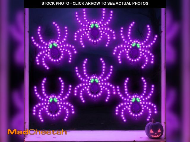 Lot 74-12701489 - HappyAlley 6 Pack 9" Halloween Classics Twinkling LED Spiders, Hi-Vibrant Aluminum Frame Spiders Win...