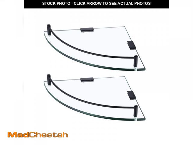 Lot 74-12125393 - KES Bathroom Glass Corner Shelf Tempered Glass Shelf with Rail Wall Mount Corner Shelf SUS 304 Stain...