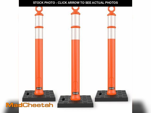 Lot 74-13835548 - BATTIFE 3 Pack 42 Inch Orange Traffic Delineator Posts with Reflective Collars and Base, Safety Cone...