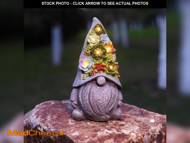 Lot 74-11554865 - Ovewios Solar Garden Statues Gnomes Figurine with Succulent and LED Lights - Garden Gnome Statues De...