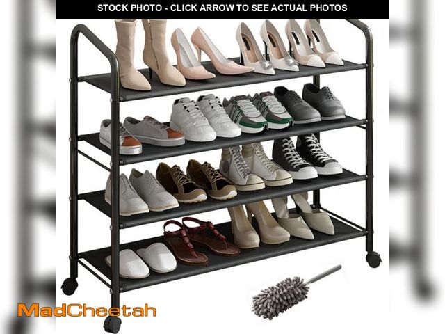 Lot 74-11552626 - LEAIJIAFY Metal Shoe Rack with Wheels, Non-Woven Fabric Shoe Shelf, Shoe Rack with Wheels, 4 Tiers B...