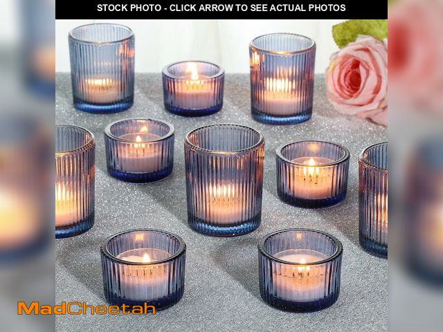 Lot 74-13574993 - SUPMIND 24 Pcs Ribbed Votive Candle Holders, Dark Blue Glass Holders Bulk for Table Centerpiece, Tea...