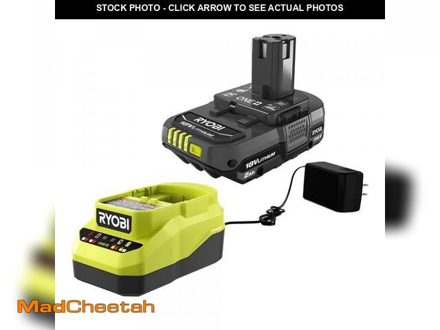 Lot 74-12143761 - RYOBI ONE+ 18V Lithium-Ion 2.0 Ah Compact Battery and Charger Starter Kit - UNUSED