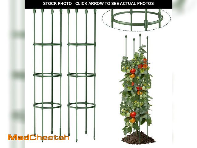 Lot 74-14213113 - Round Heavy Duty Tomato Cage - 55 Inch Steel Core Plastic Coated Garden Trellis, 4-Post Rustproof Pl...