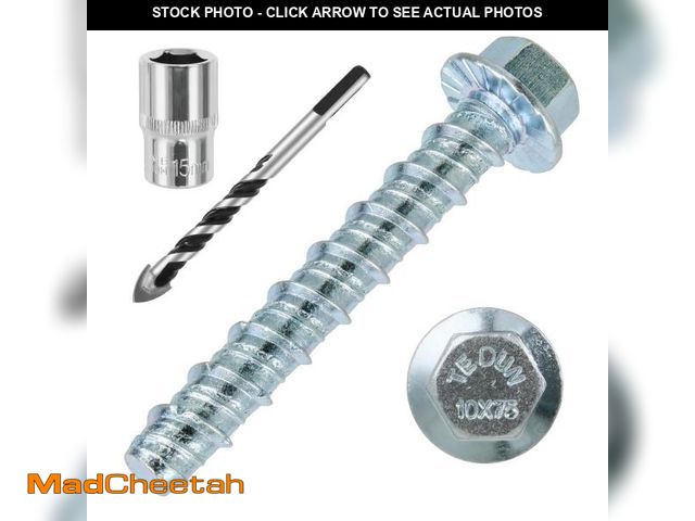 Lot 74-12436059 - FMhotu 3/8 x 3 25pcs Concrete Screws, Nickel Plated Concrete Screw Drill Bit Set for Anchoring Mason...