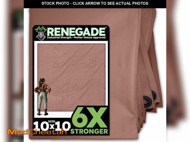 Lot 74-12716513 - RENEGADE Industrial Tarp 10x10 ft Brown Ã¢â¬â Heavy Duty, Waterproof, UV-Resistant, PFAS-Free Ã¢â...