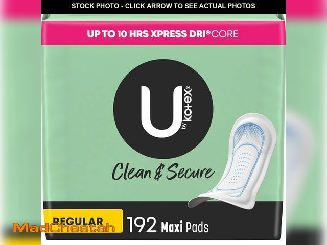 Lot 74-14305251 - U by Kotex Clean &amp; Secure Maxi Pads, Regular Absorbency, 192 Count (4 Packs of 48) (Packaging Ma...
