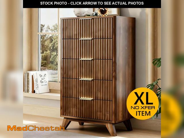 Lot 74-14609285 - Ktaxon Fluted Tall 5 Drawer Dresser Solid Wood Chest of Drawers with Soft Close Slides Storage Cabin...
