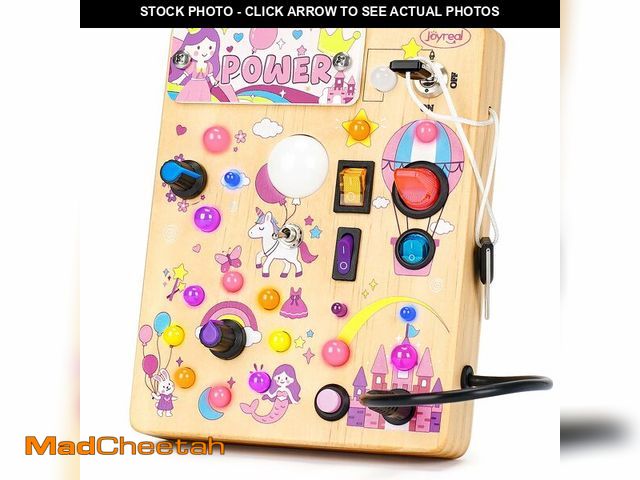 Lot 74-13570773 - Joyreal Busy Board with 19 LED Lights and 10 Switches, Montessori Toys for 1 2 3 Year Old, Wooden Se...